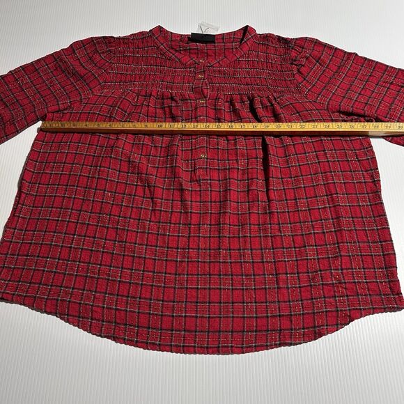 Lane Bryant Top Size 20 Red Gold Plaid Shimmer Sparkle Gauzy Blouse NWT - Picture 9 of 11